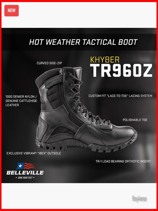 Men\'s 8-Inch Tactical Boots with Side Zipper, Vibram Outsole, Orthotic Support main image 4